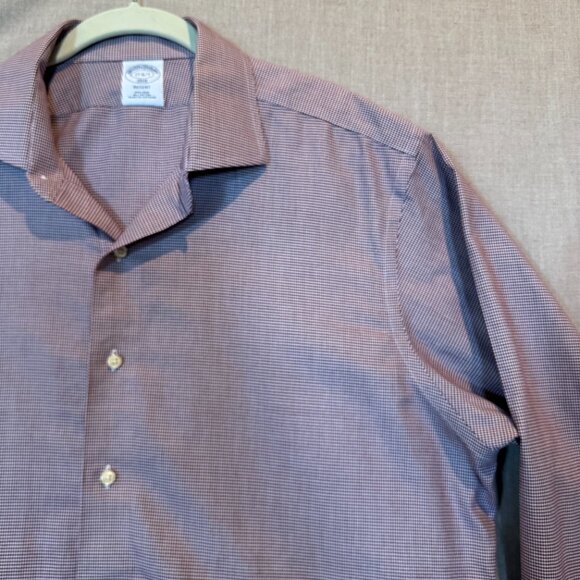 Brooks Brothers 1818 Regent Non-Iron Shirt Burgundy Micro Houndstooth 17 6/7 - Picture 7 of 10